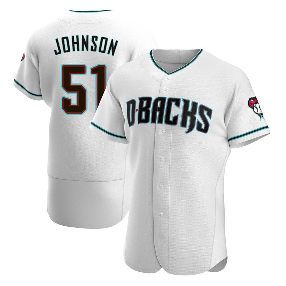 Vanessashop A.Diamondbacks #51 Randy Johnson White Teal Alternate Authentic Stitched Jerseys