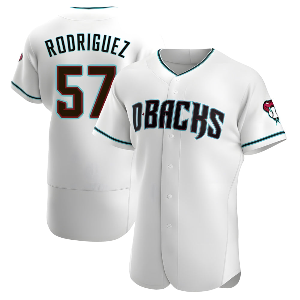 Vanessashop A.Diamondbacks #57 Eduardo Rodriguez Player White Teal Alternate Stitched Jersey