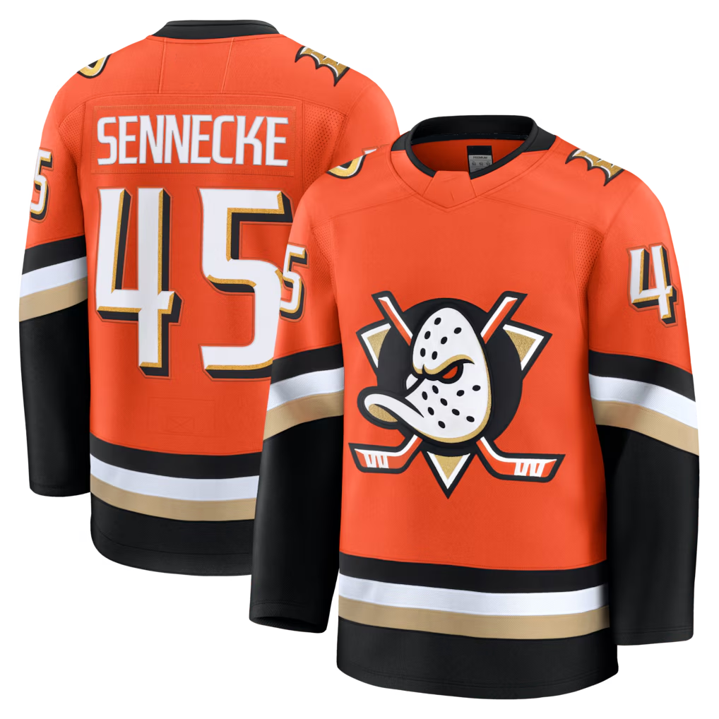 Vanessashop A.Ducks #45 Beckett Sennecke Orange Home Premium Jerseys