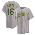 Vanessashop Athletics #16 Nick Kurtz Player Gray Home Game Stitched Jerseys