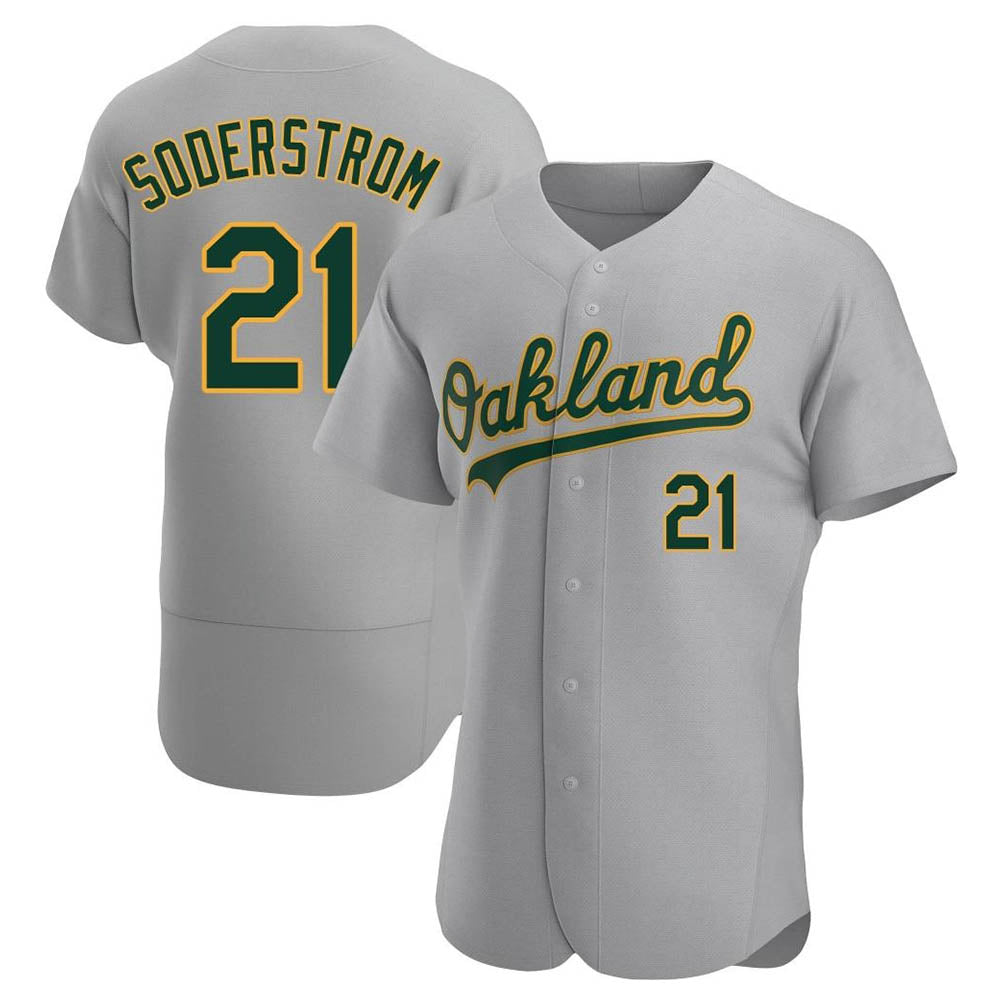 Vanessashop Athletics #21 Tyler Soderstrom Player Gray Authentic Road Stitched Jersey