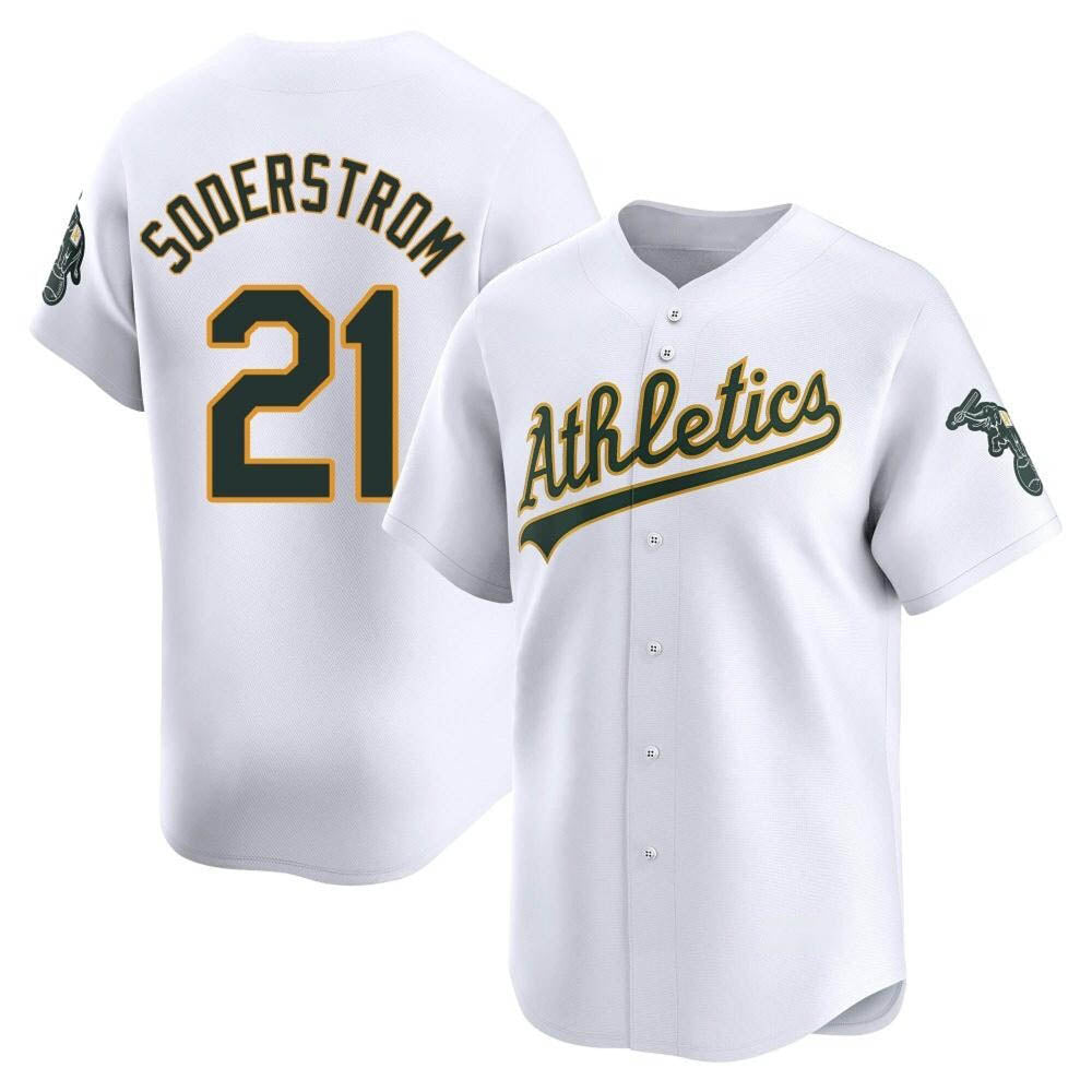 Vanessashop Athletics #21 Tyler Soderstrom Player White Limited Home Stitched Jersey