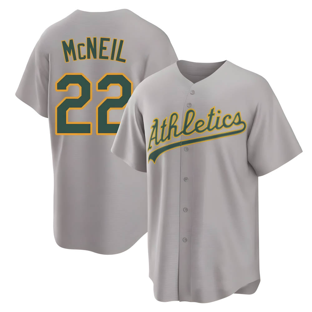 Vanessashop Athletics #22 Jeff McNeil player Gray Replica Away Stitched Jersey