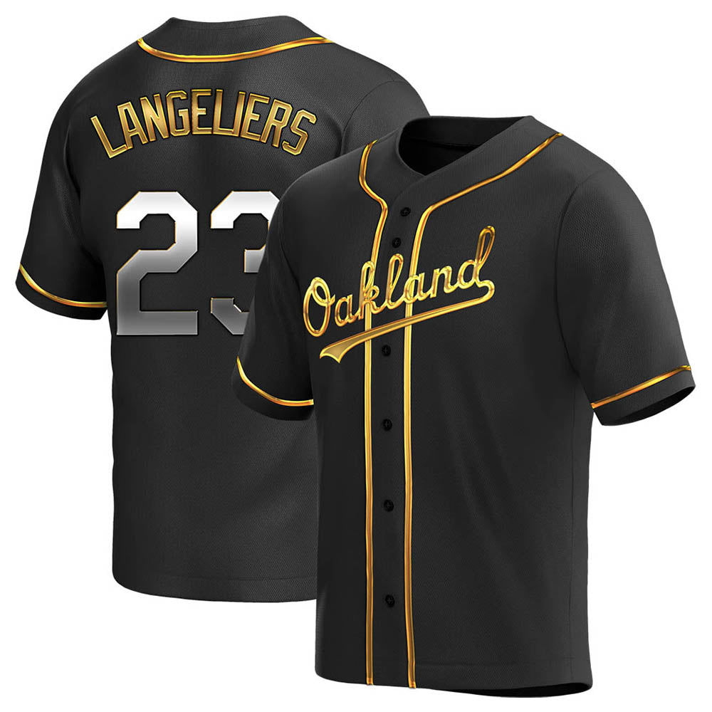 Vanessashop Athletics #23 Shea Langeliers Player Black Golden Replica Alternate Stitched Jerseys