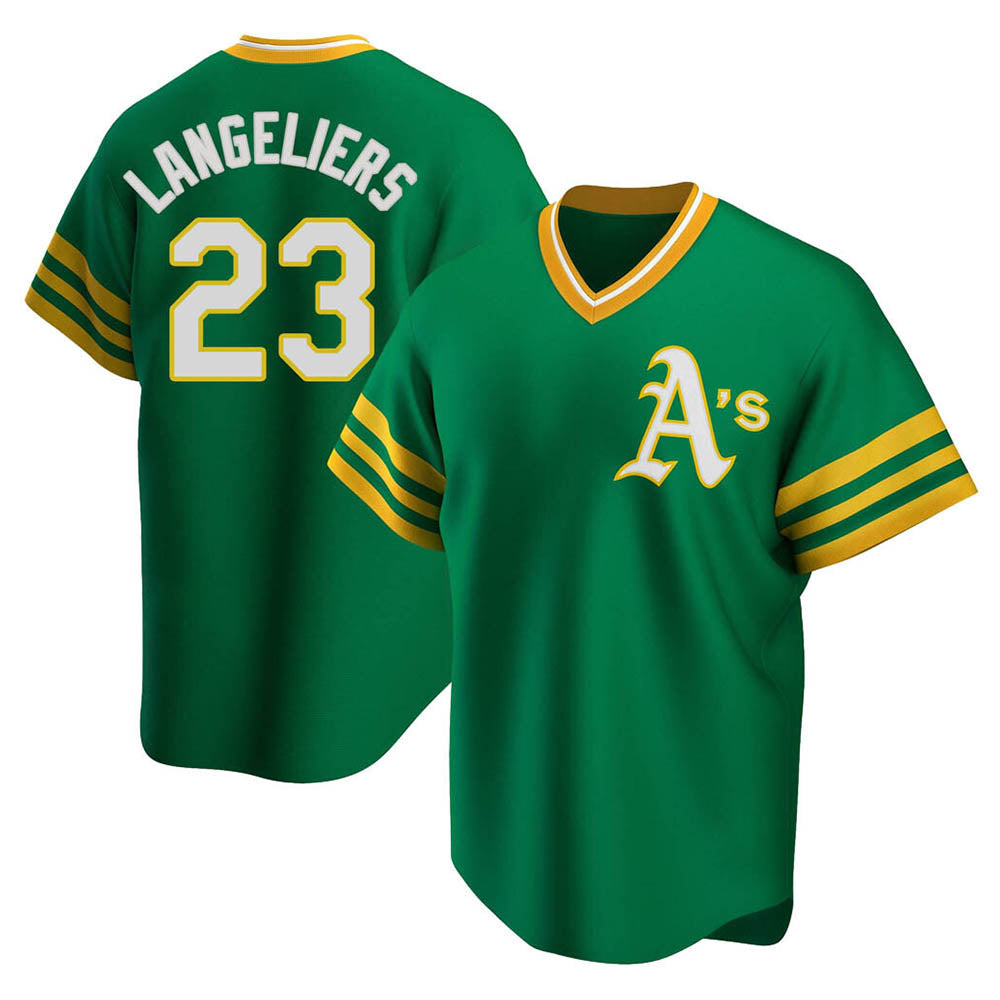 Vanessashop Athletics #23 Shea Langeliers Player Green Replica Cooperstown Collection T shirt Stitched Jerseys