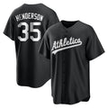 Vanessashop Athletics #35 Rickey Henderson Player Black&White Replica Stitched Jersey