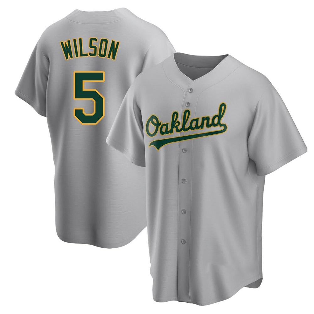 Vanessashop Athletics #5 Jacob Wilson Gray Replica Road Stitched Jersey
