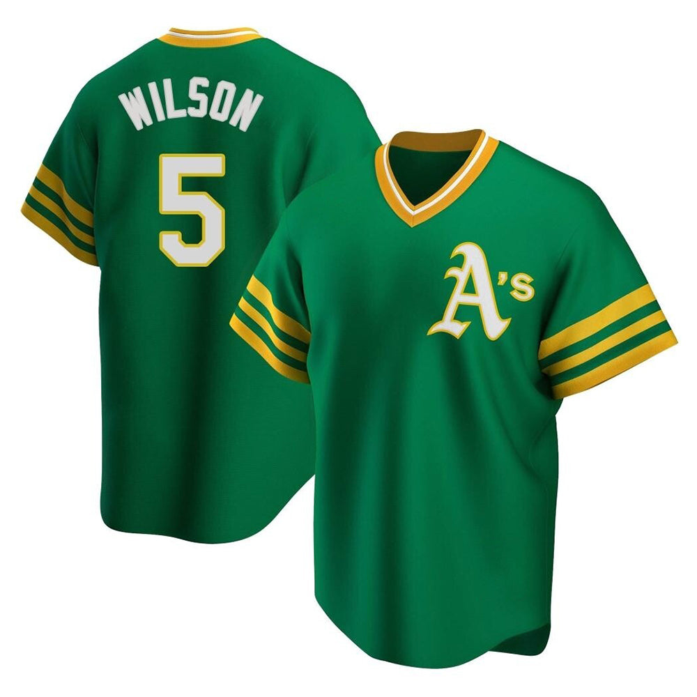 Vanessashop Athletics #5 Jacob Wilson Green Replica Cooperstown Collection T shirt Stitched Jersey