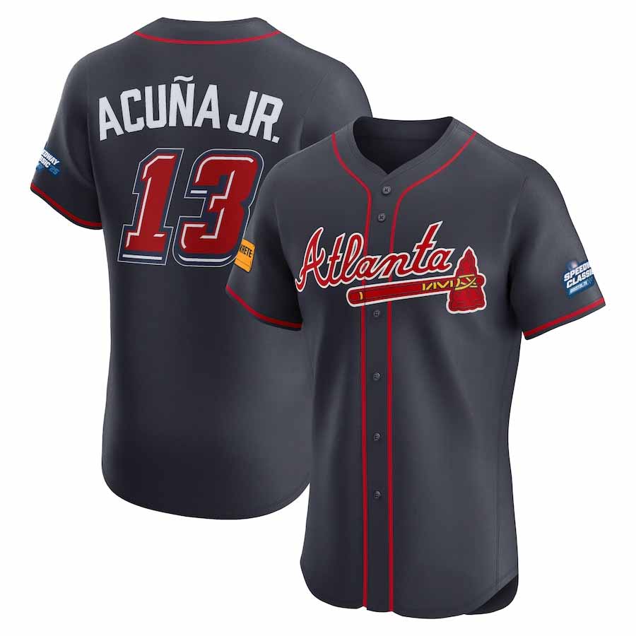 Vanessashop A.Braves #13 Ronald Acuna Jr. Navy 2025 Speedway Classic Alternate Elite Player Personalized Jersey