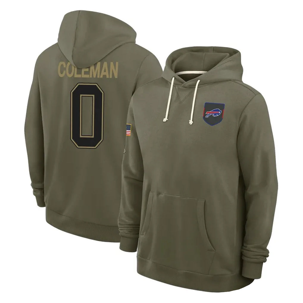 Vanessashop B.Bills #0 Keon Coleman Player Olive Salute To Service Hoodies Game Stitched Jerseys
