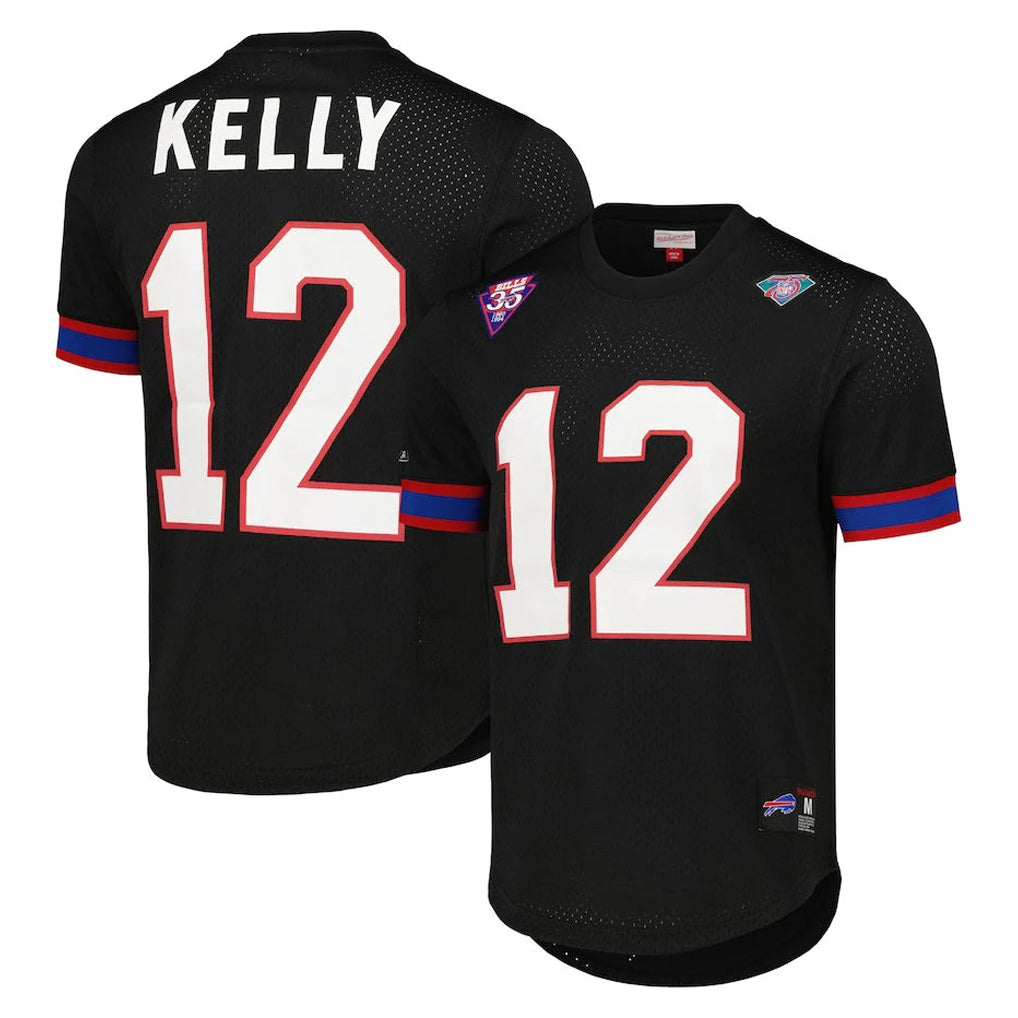 Vanessashop B.Bills #12 Jim Kelly Player Black Mitchell & Ness Replica Mesh Limited Stitched Jerseys