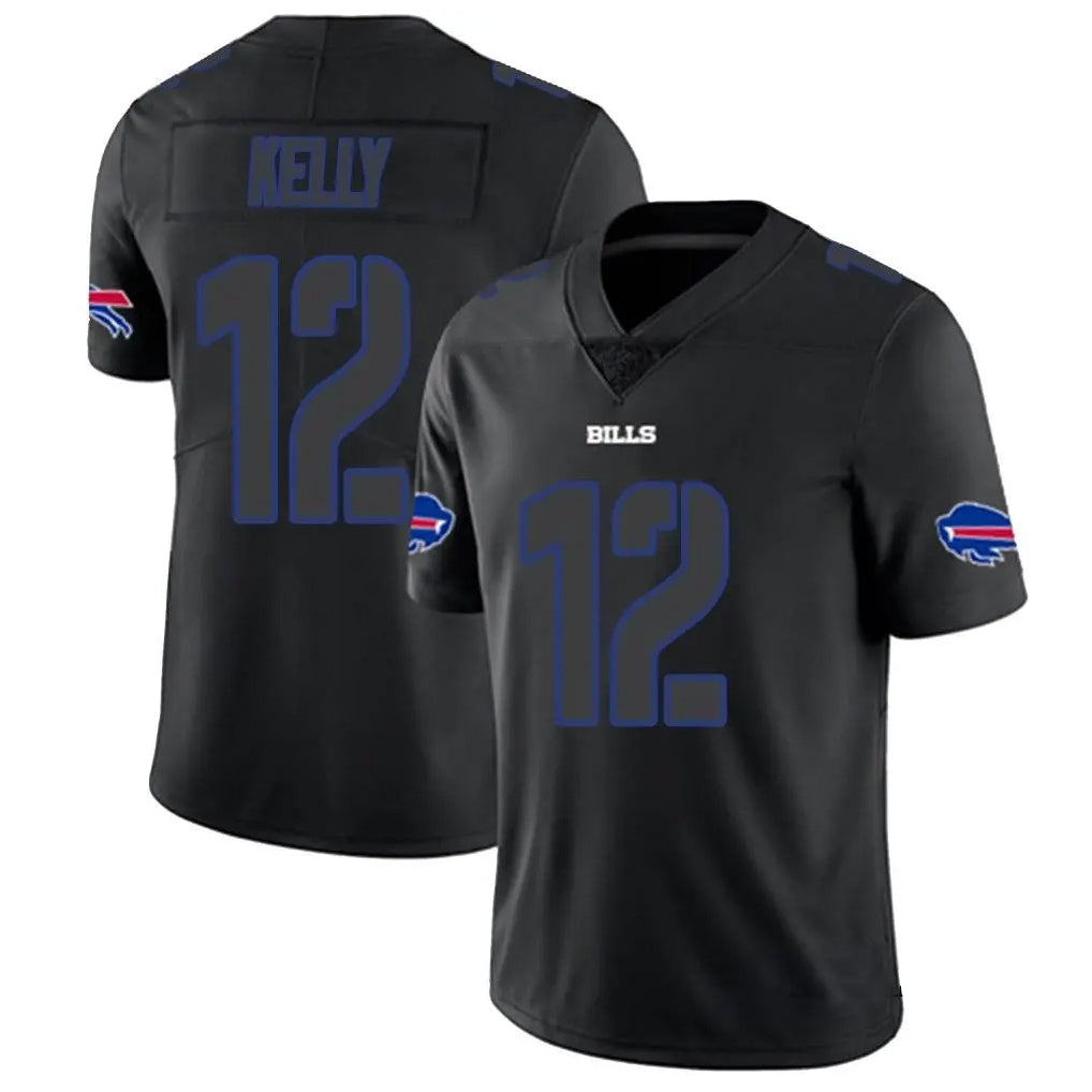 Vanessashop B.Bills #12 Jim Kelly Player Limited Black Impact Football Jerseys