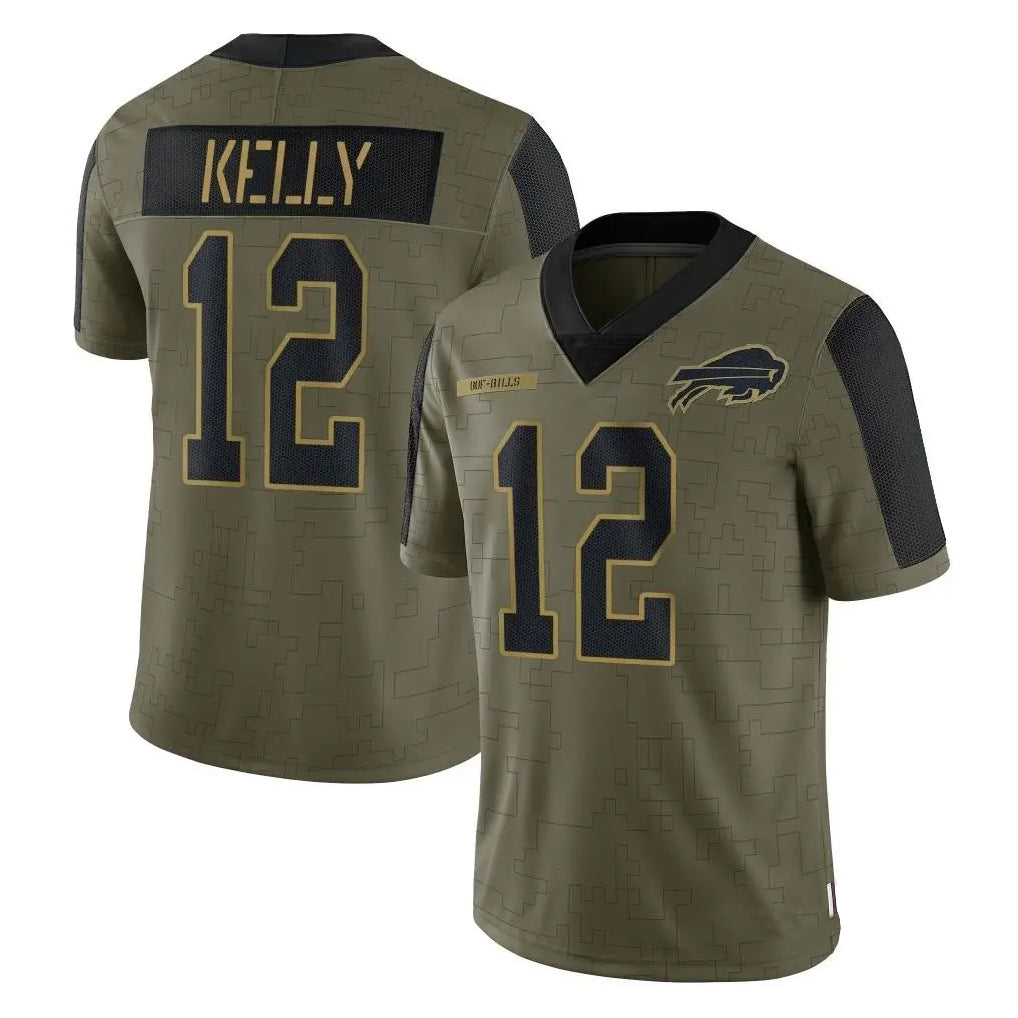 Vanessashop B.Bills #12 Jim Kelly Player Olive Salute To Service Limited Game Stitched Jerseys