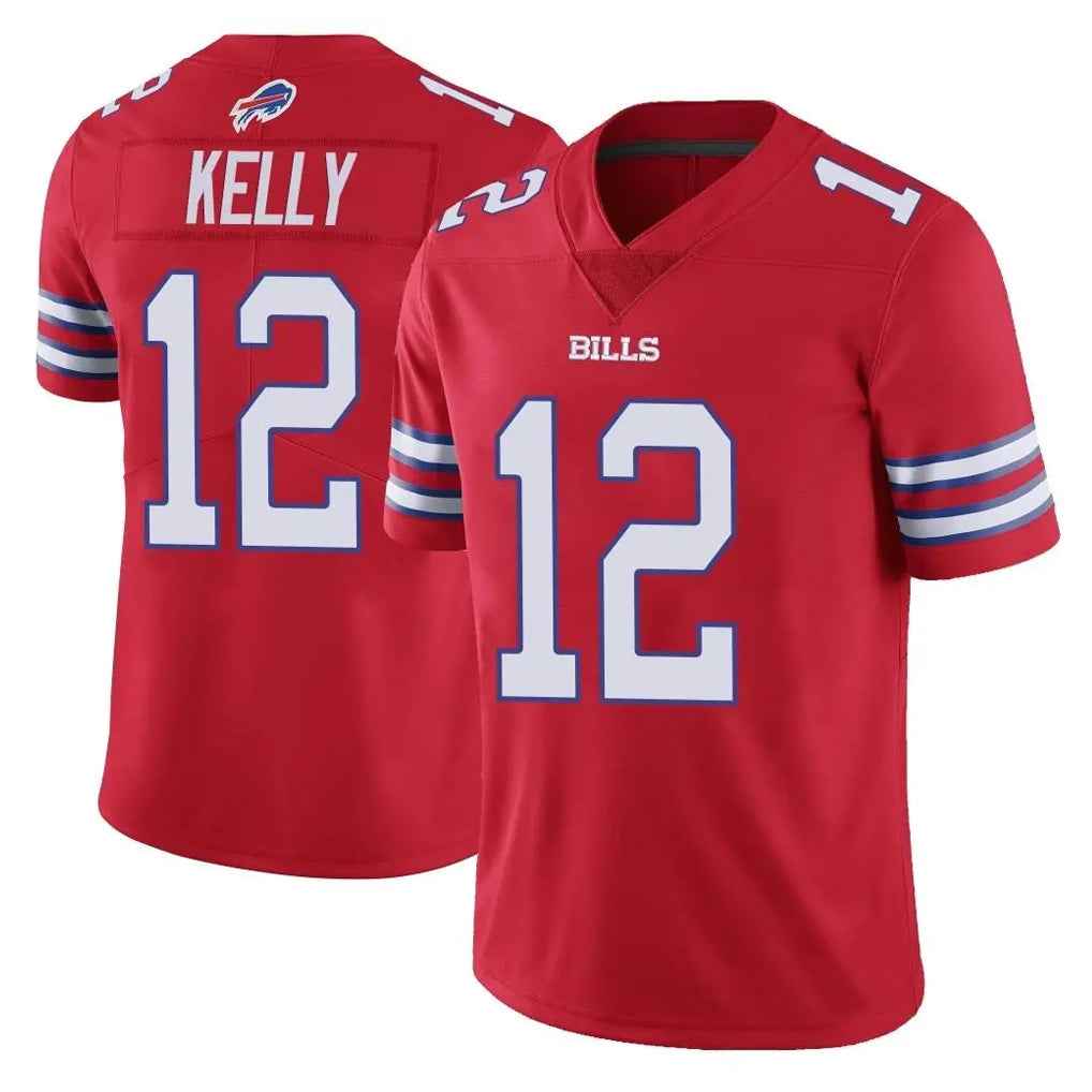 Vanessashop B.Bills #12 Jim Kelly Player Red Vapor Untouchable Limited Home Game Stitched Jerseys