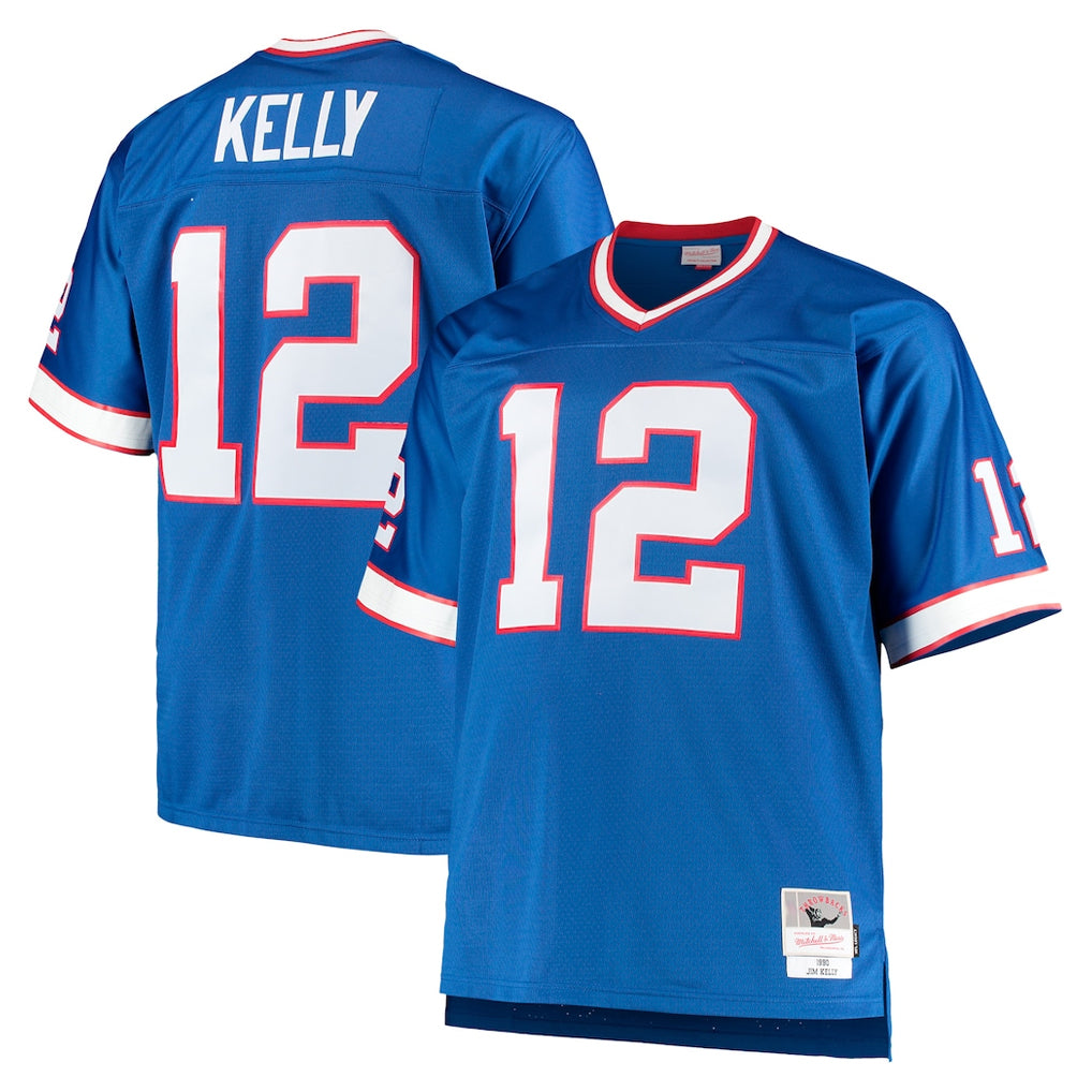 Vanessashop B.Bills #12 Jim Kelly Player Royal Mitchell & Ness Big & Tall 1990 Retired Replica Limited Stitched Jerseys