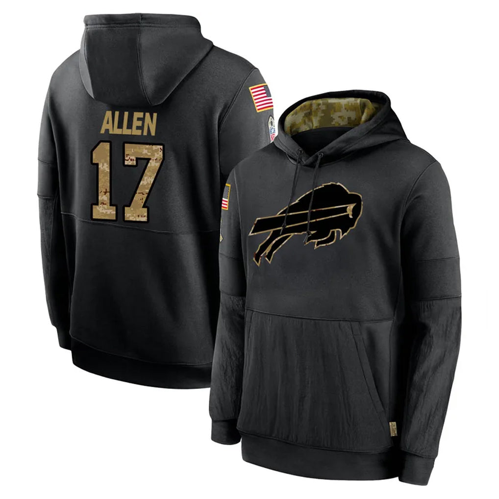 Vanessashop B.Bills #17 Josh Allen Player Black Salute to Service Hoodies Hame Stitched Jerseys