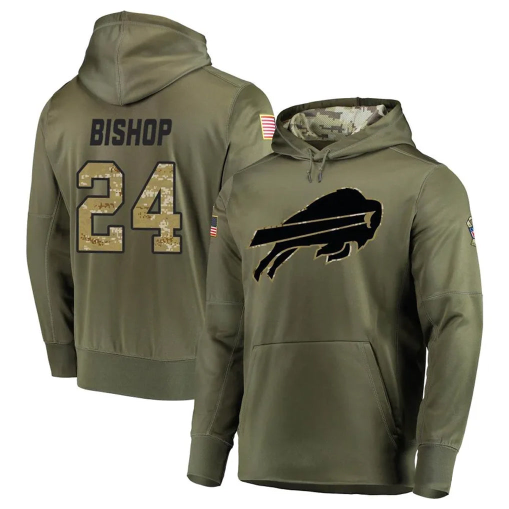 Vanessashop B.Bills #24 Cole Bishop Player Olive Salute to Service Hoodies Game Stitched Jerseys