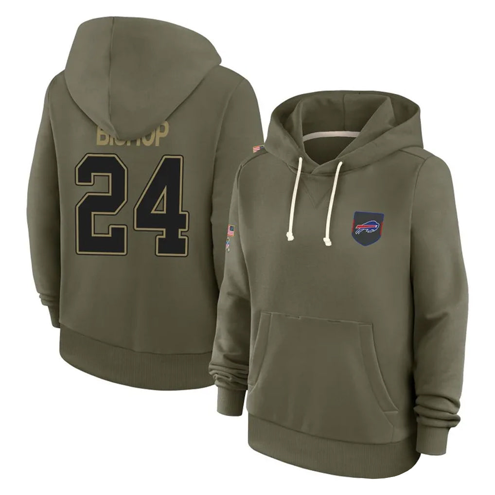 Vanessashop B.Bills #24 Cole Bishop Player Olive Salute to Service Hoodies Stitched Jerseys