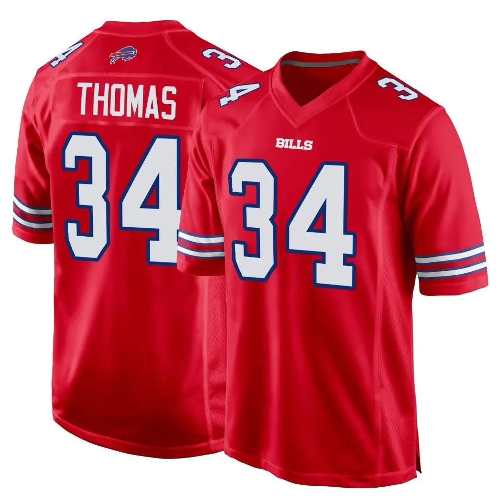 Vanessashop B.Bills #34 Thurman Thomas Player Red Home Game Stitched Jerseys