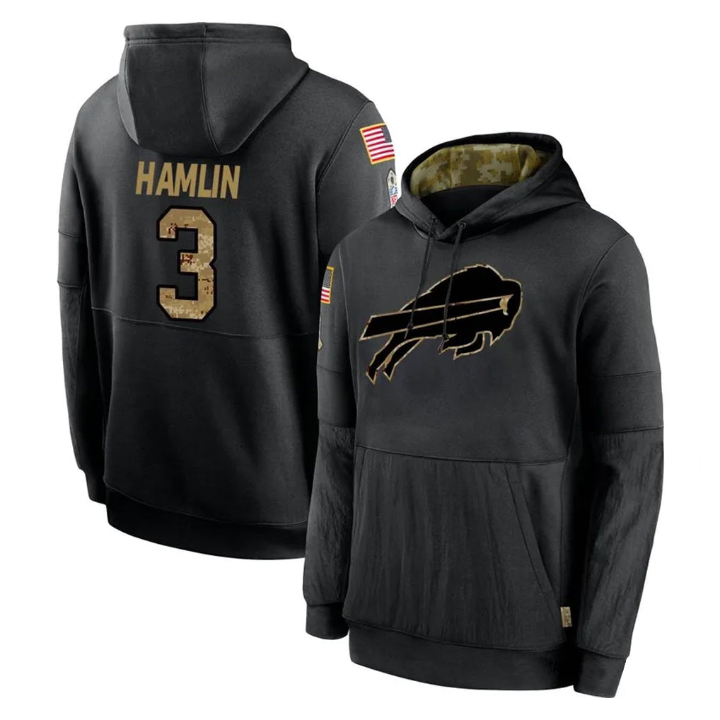 Vanessashop B.Bills #3 Damar Hamlin Player Black Salute to Service Hoodies Stitched Jersey