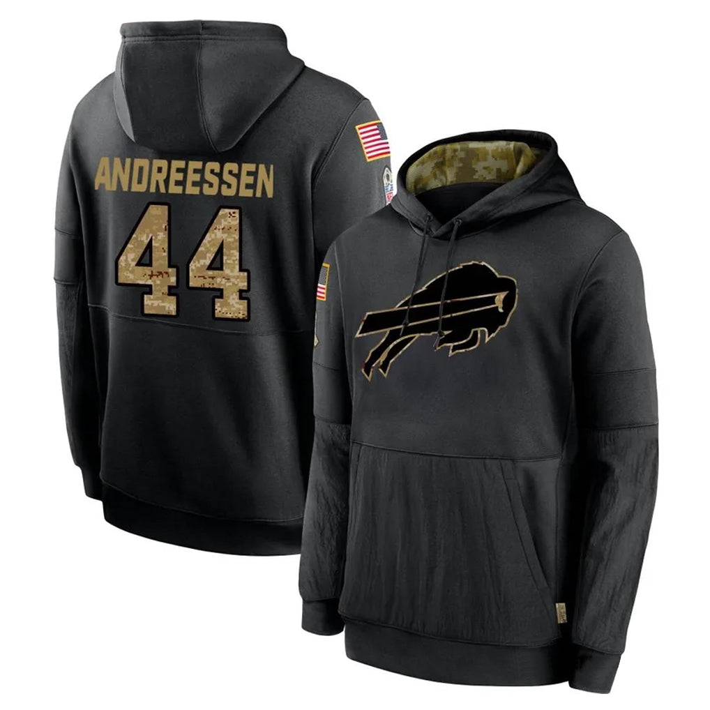Vanessashop B.Bills #44 Joe Andreessen Player Black Salute to Service Hoodies Hame Stitched Jerseys