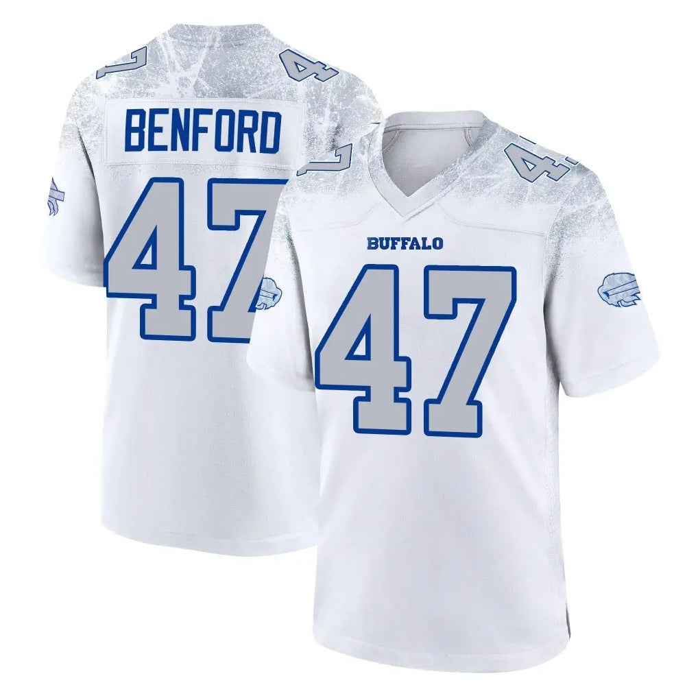 Vanessashop B.Bills #47 Christian Benford Player White Rivalries Collection Limited Stitched Jerseys