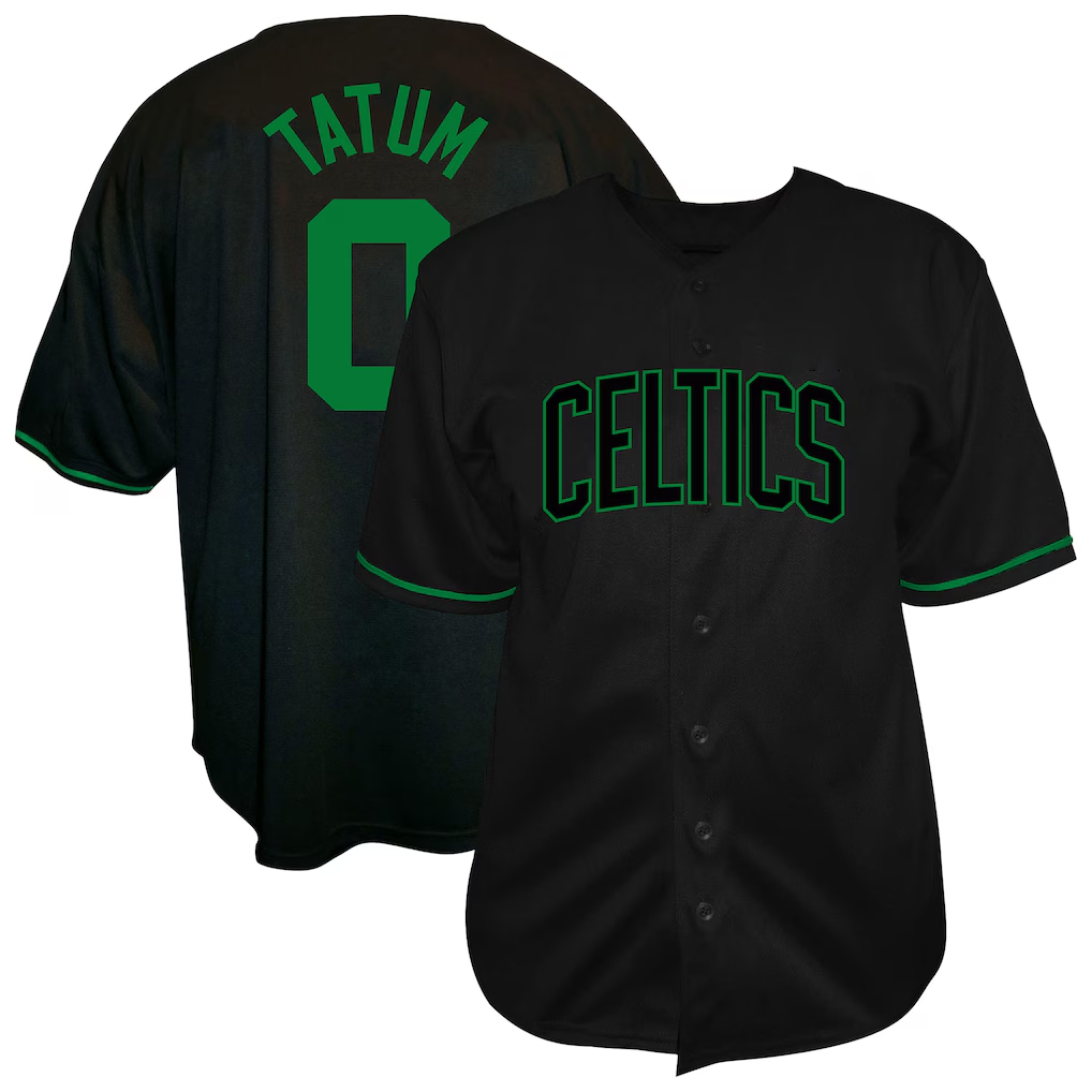 Vanessashop B.Celtics #0 Jayson Tatum Profile Black Big & Tall Name & Number Button-Up Jerseys