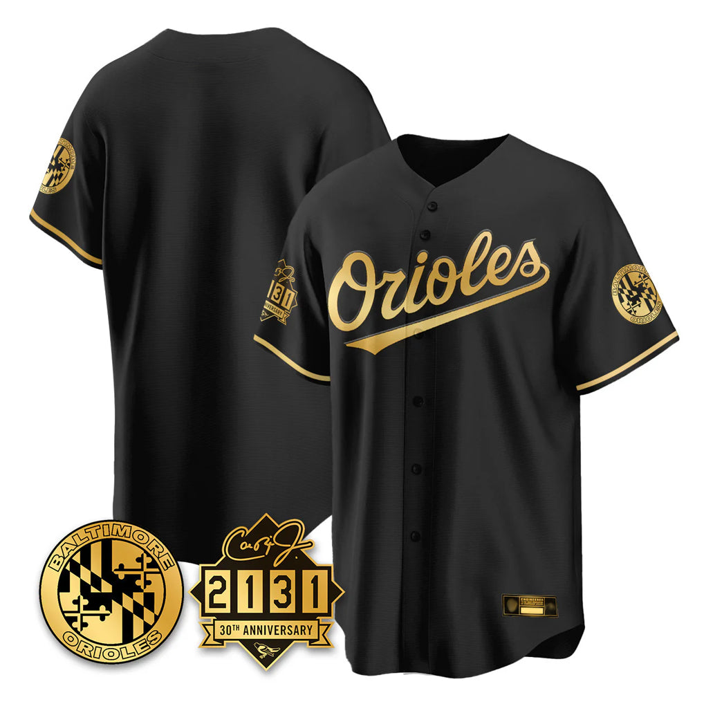 Vanessashop B.Orioles Black Gold 30th Anniversary of 2131 Home Game Blank Player Stitched Jerseys