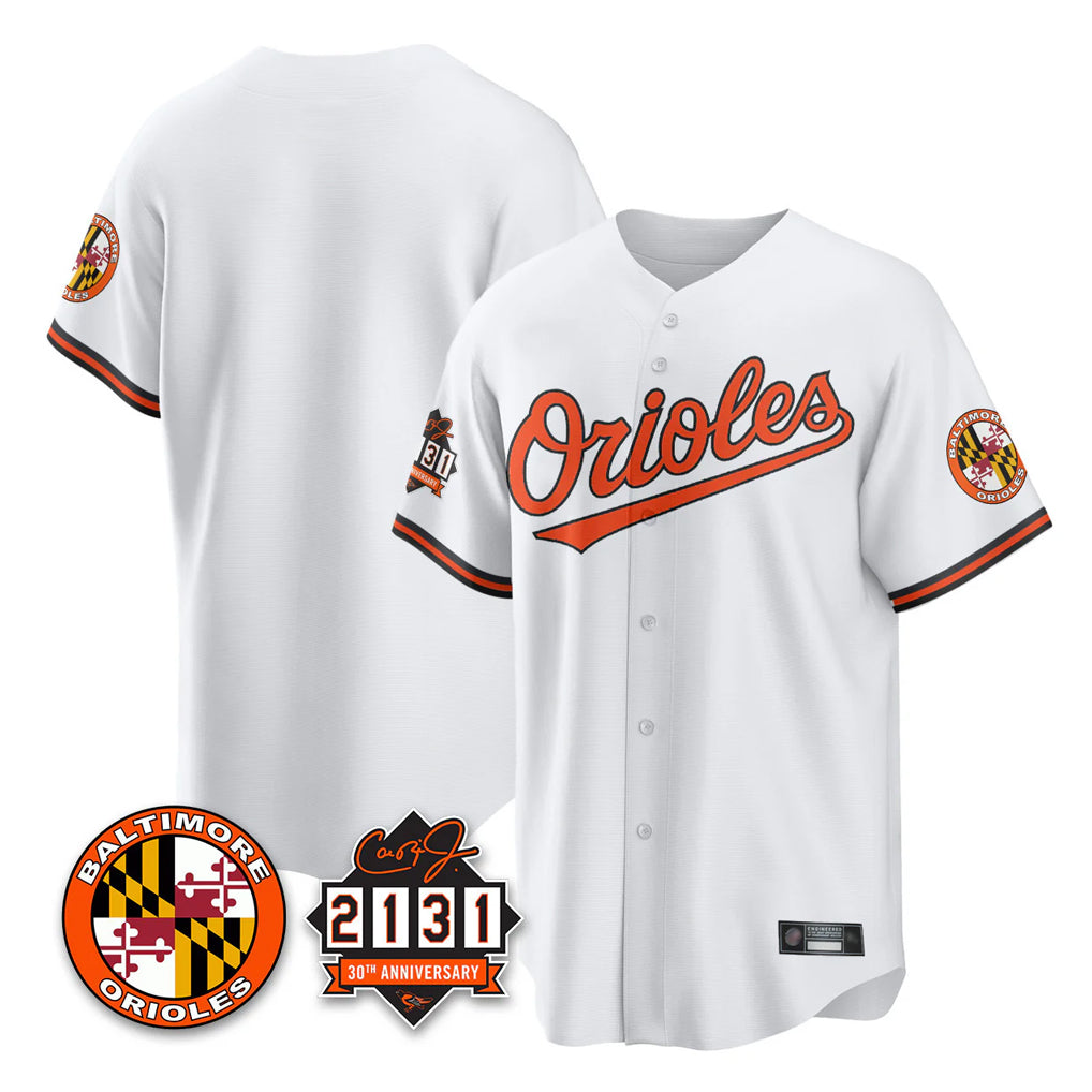Vanessashop B.Orioles White 30th Anniversary of 2131 Home Game Blank Player Stitched Jerseys