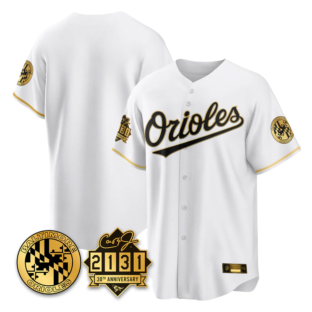 Vanessashop B.Orioles White Gold 30th Anniversary of 2131 Home Game Blank Player Stitched Jerseys
