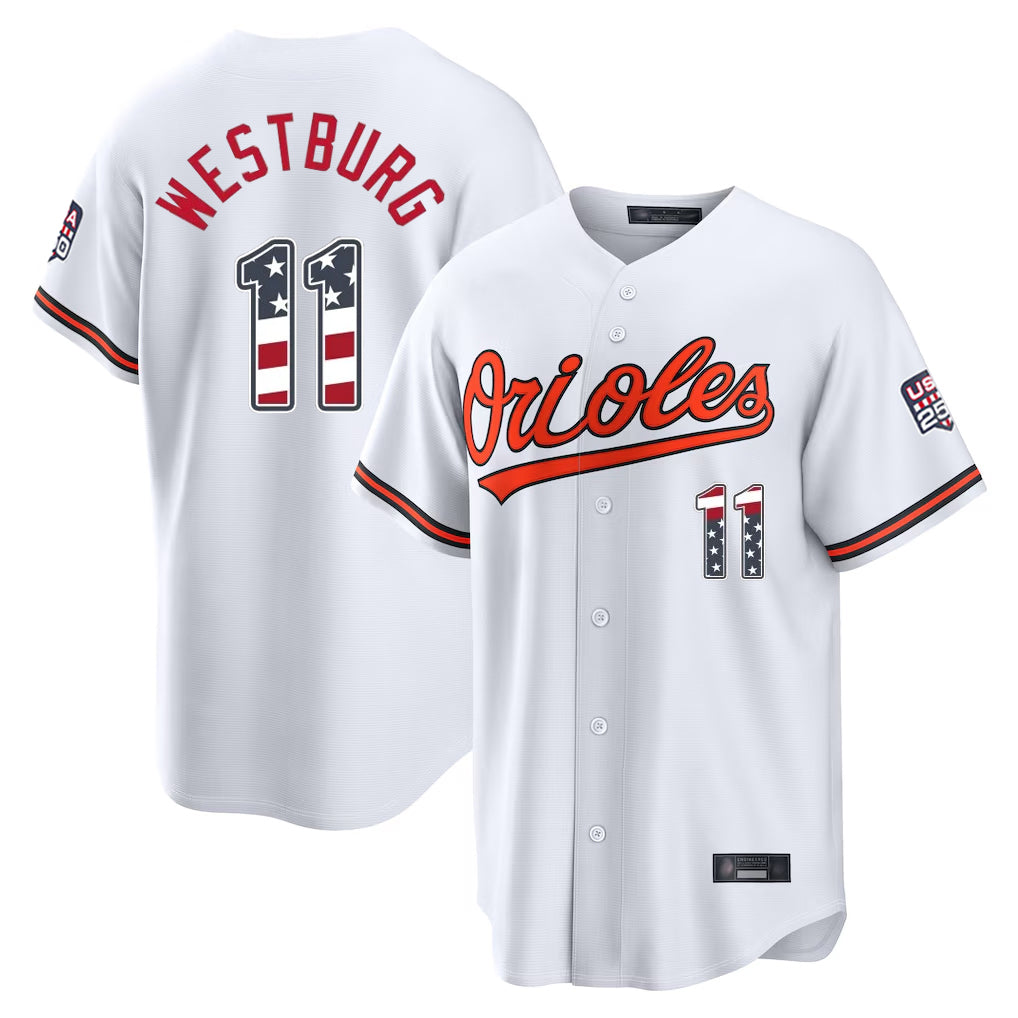 Vanessashop B.Orioles #11 Jordan Westburg Player White USA 250 Fourth of July Home Game Stitched Jerseys