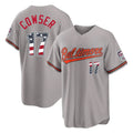 Vanessashop B.Orioles #17 Colton Cowser Player Gray USA 250 Fourth of July Home Game Stitched Jerseys