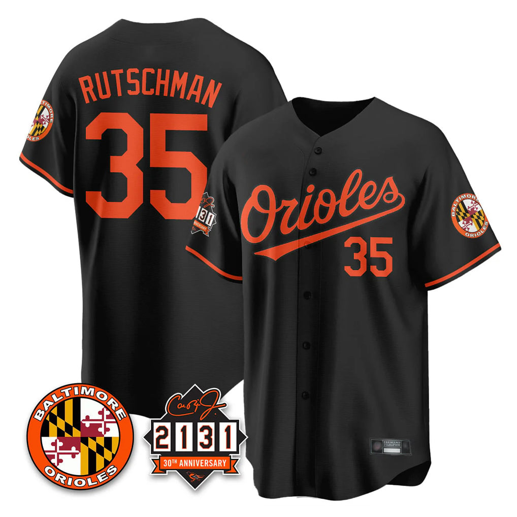 Vanessashop B.Orioles #35 Adley Rutschman Black 30th Anniversary of 2131 Home Game Stitched Jerseys