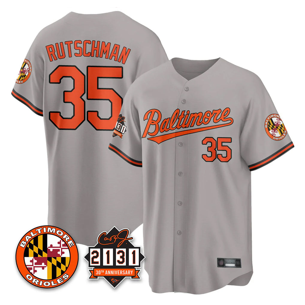Vanessashop B.Orioles #35 Adley Rutschman Gray 30th Anniversary of 2131 Home Game Stitched Jerseys