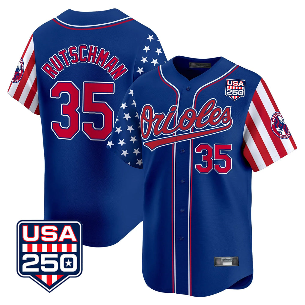 Vanessashop B.Orioles #35 Adley Rutschman Royal USA 250 Independence Day Vapor Premier Limited Home Game Stitched Jerseys
