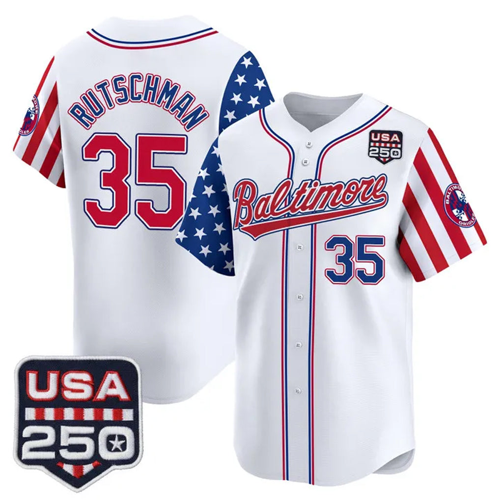 Vanessashop B.Orioles #35 Adley Rutschman White USA 250 Independence Day Vapor Premier Limited Home Game Stitched Jerseys