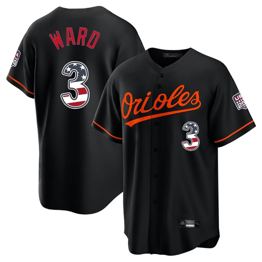Vanessashop B.Orioles #3 Taylor Ward Player Black USA 250 Fourth of July Home Game Stitched Jerseys