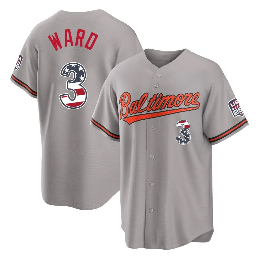 Vanessashop B.Orioles #3 Taylor Ward Player Gray USA 250 Fourth of July Home Game Stitched Jerseys