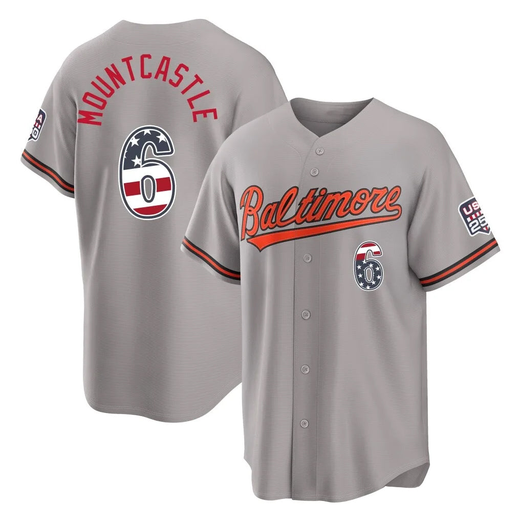 Vanessashop B.Orioles #6 Ryan Mountcastle Player Gray USA 250 Fourth of July Home Game Stitched Jerseys