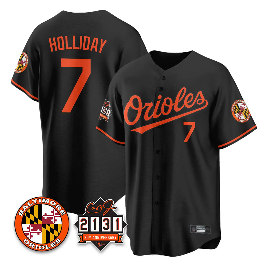 Vanessashop B.Orioles #7 Jackson Holliday Player Black 30th Anniversary of 2131 Home Game Stitched Jerseys