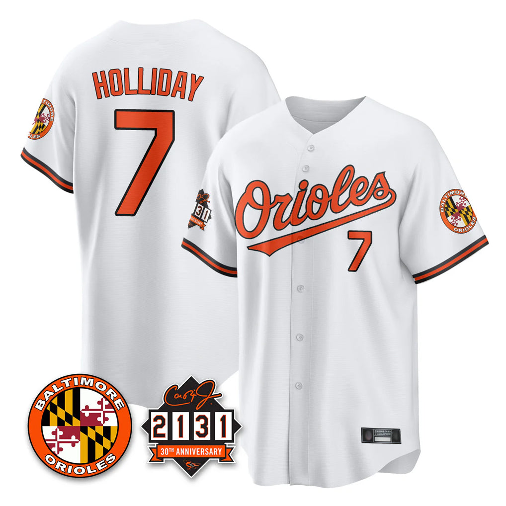 Vanessashop B.Orioles #7 Jackson Holliday Player White 30th Anniversary of 2131 Home Game Stitched Jerseys
