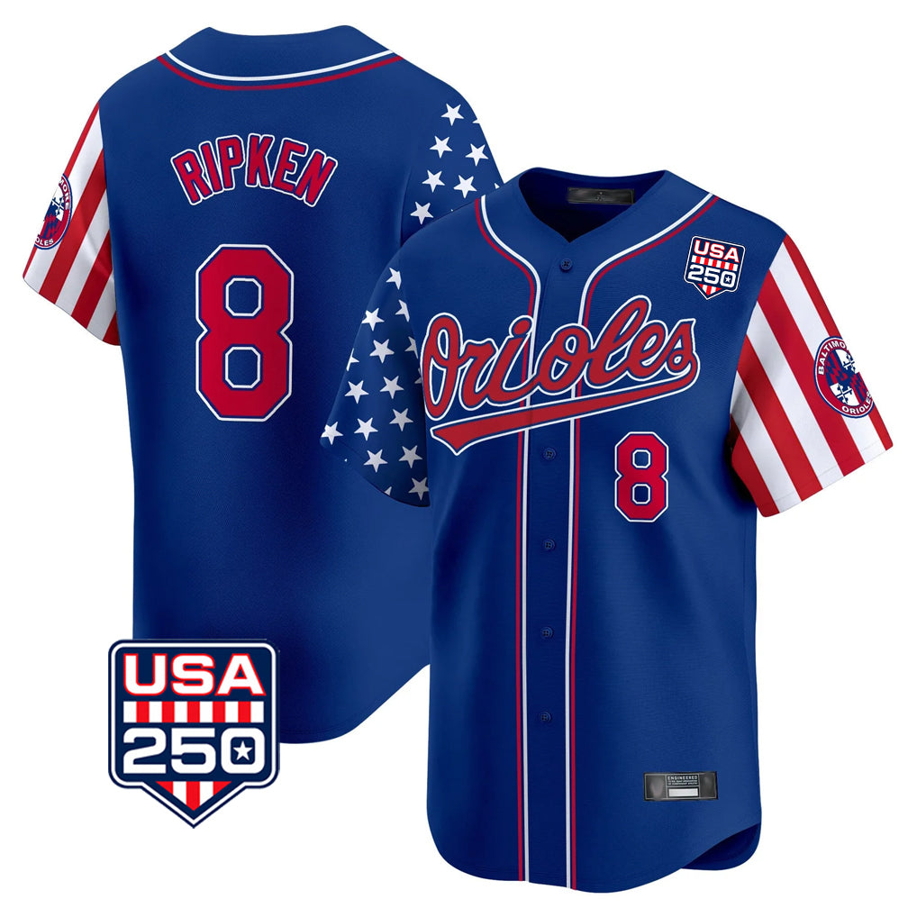 Vanessashop B.Orioles #8 Cal Ripken Player Royal USA 250 Independence Day Vapor Premier Limited Home Game Stitched Jerseys