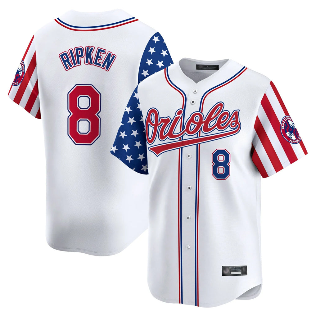 Vanessashop B.Orioles #8 Cal Ripken Player White Independence Day Vapor Premier Home Game Stitched Jerseys