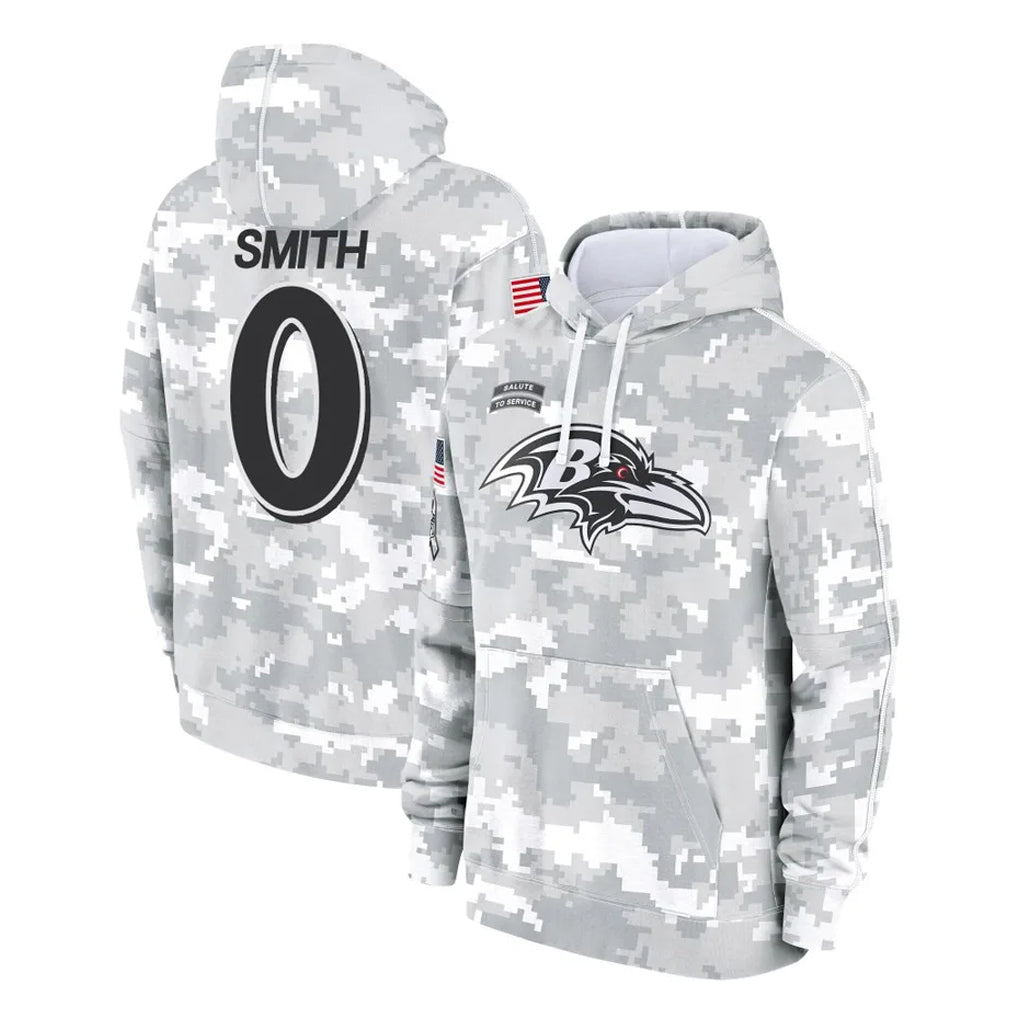 Vanessashop B.Ravens #0 Roquan Smith Player Arctic Camo Salute to Service Pullover Hoodie Stitched Jerseys