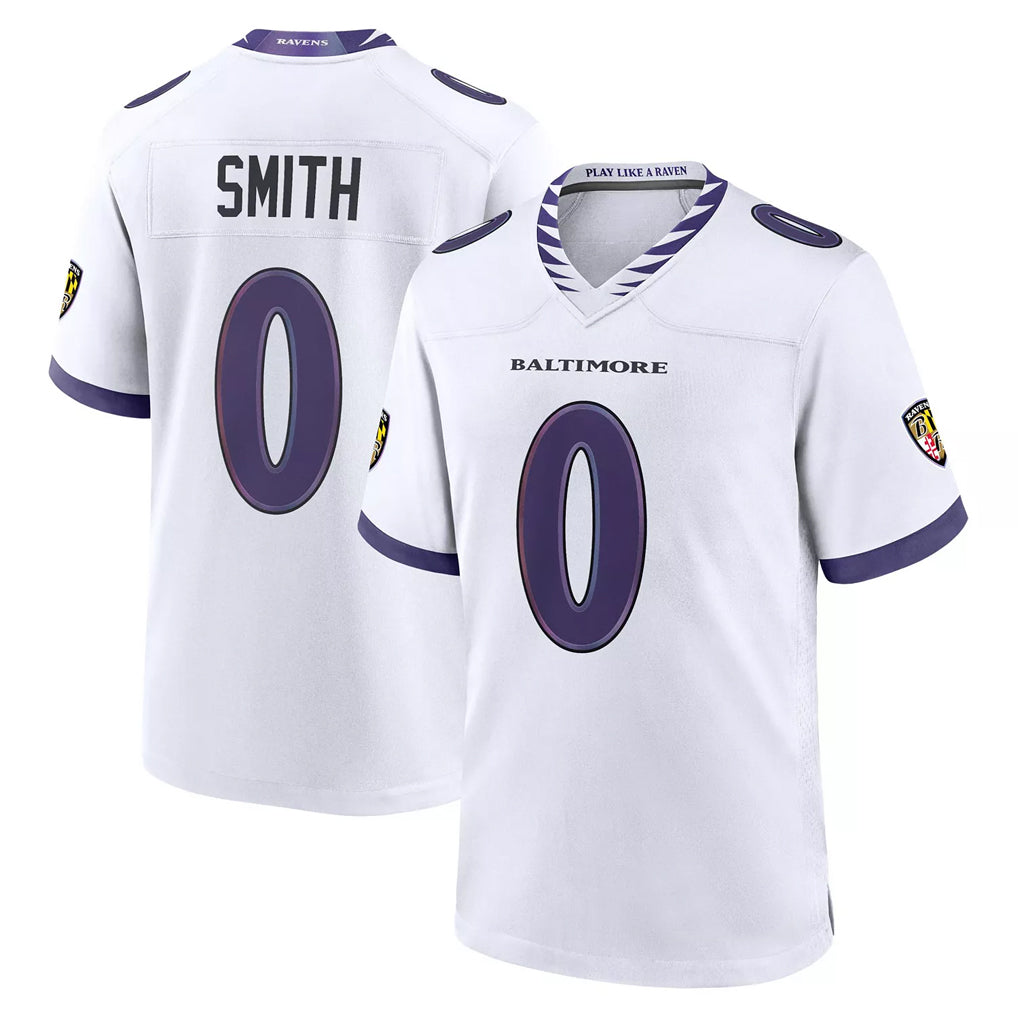 Vanessashop B.Ravens #0 Roquan Smith Player White Purple Home Game Stitched Jerseys