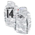 Vanessashop B.Ravens #14 Kyle Hamilton Player Arctic Camo Salute to Service Pullover Hoodie Stitched Jerseys