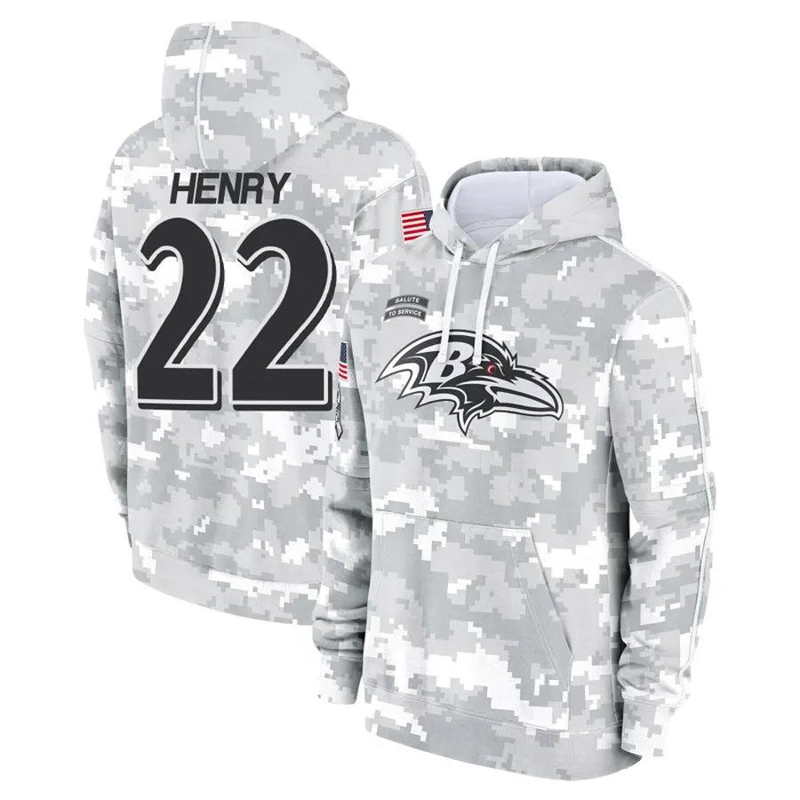 Vanessashop B.Ravens #22 Derrick Henry Player Arctic Camo Salute To Service Hoodie Stitched Jerseys