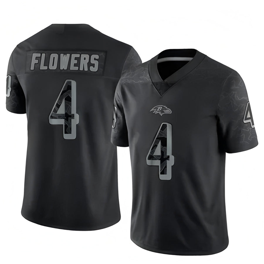 Vanessashop B.Ravens #4 Zay Flowers Player Black REFLECTIVE Limited Stitched Jerseys