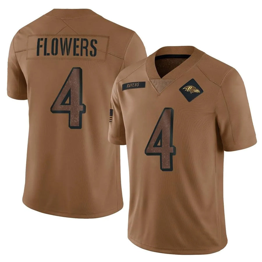 Vanessashop B.Ravens #4 Zay Flowers Player Brown Salute To Service Limited Stitched Jerseys