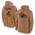 Vanessashop B.Ravens #4 Zay Flowers Player Brown Salute to Service Pullover Hoodie Stitched Jerseys